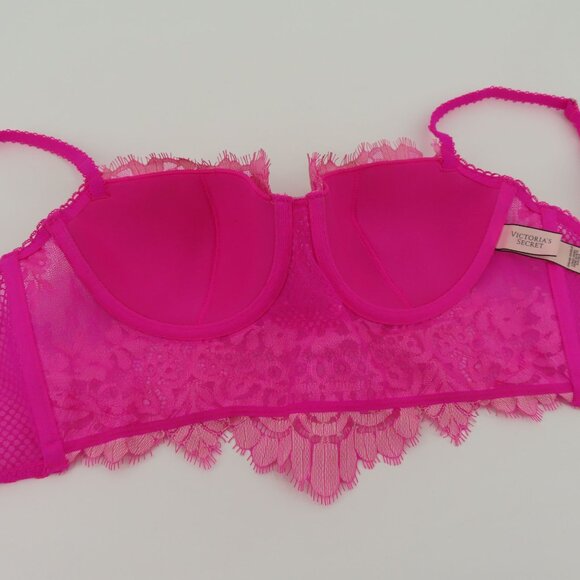 Victorias Secret 32D Dream Angels Lined Demi Underwire Pink Lace Corset Bra - Picture 8 of 15